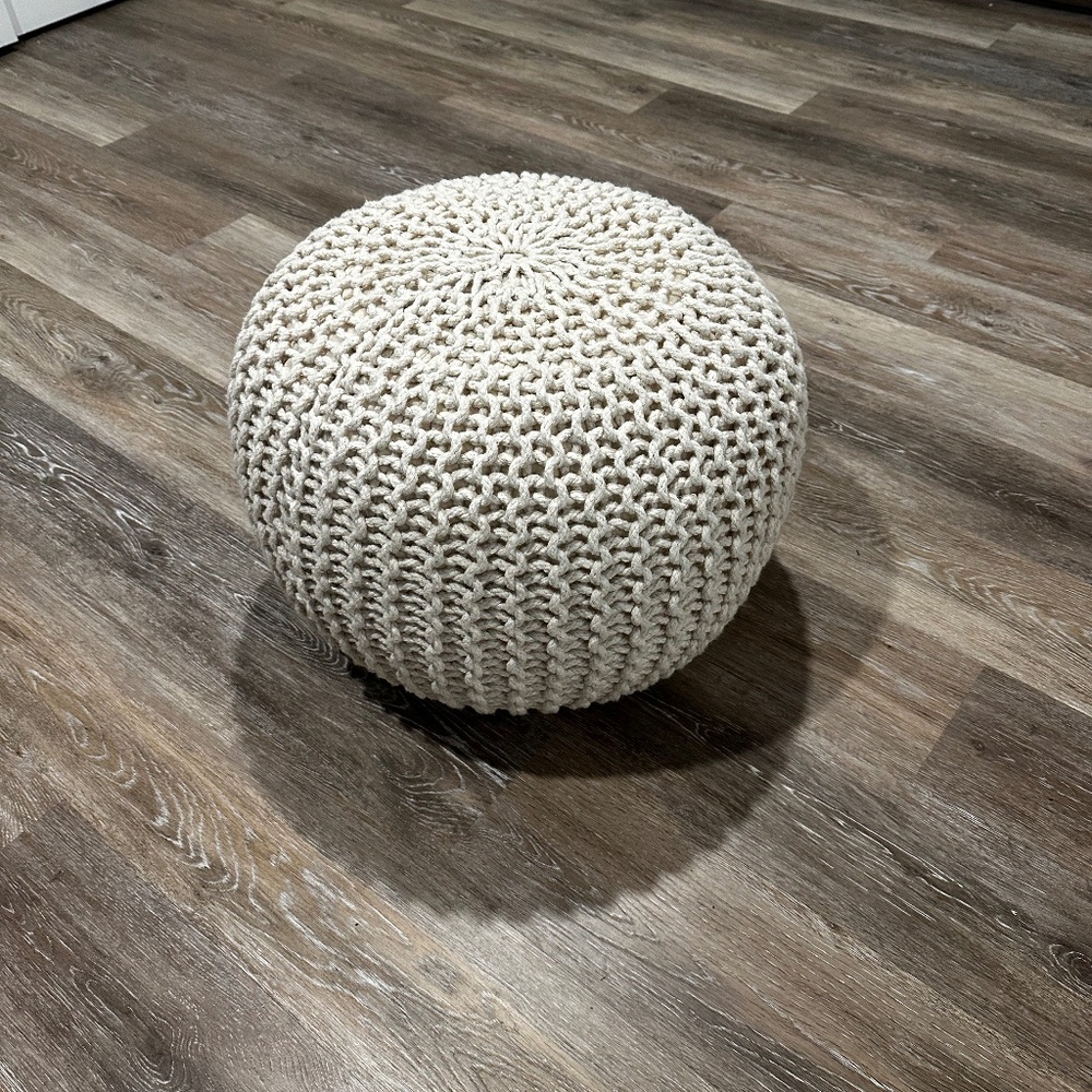 Cream Knit Ottoman
